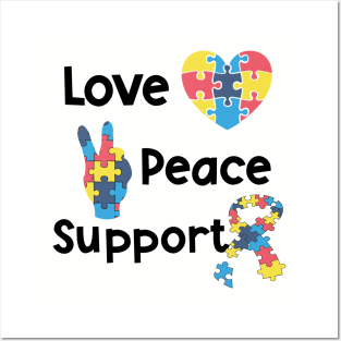 Love Peace Support Autism Awareness Puzzle Pieces Posters and Art